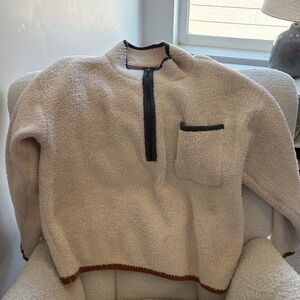 Women's Cream and Brown Quarter-Zip Sweater
